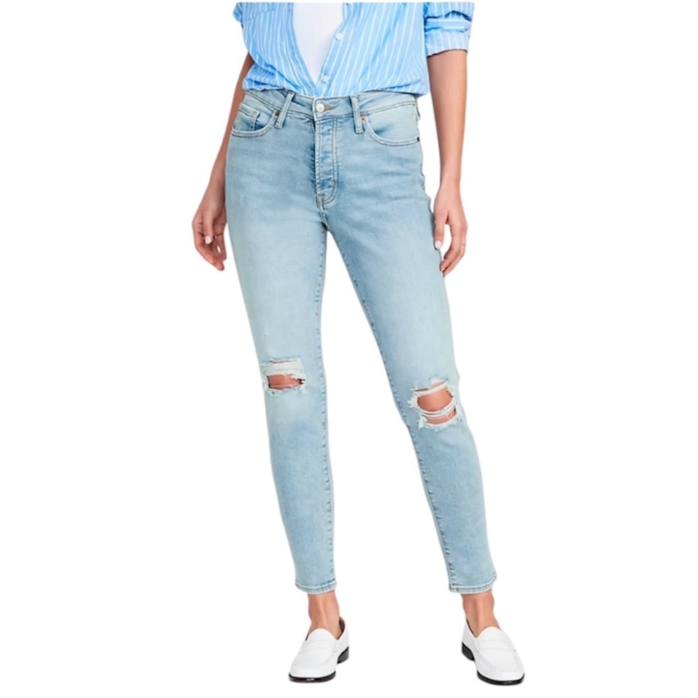 Old Navy Womens OG Straight Ankle Jeans Size 4 High Rise Extra Stretch Ripped